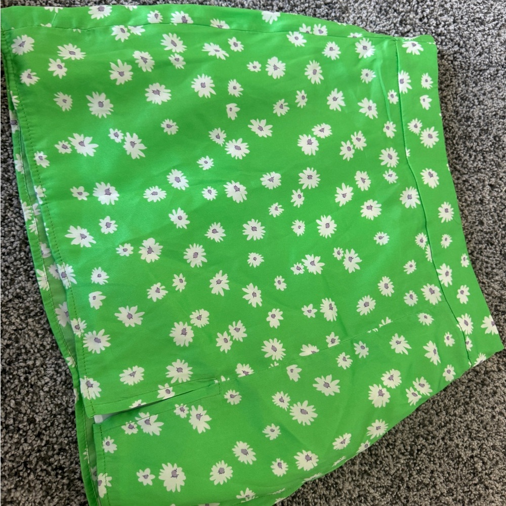 Bershka Green Skirt with White Floral Design